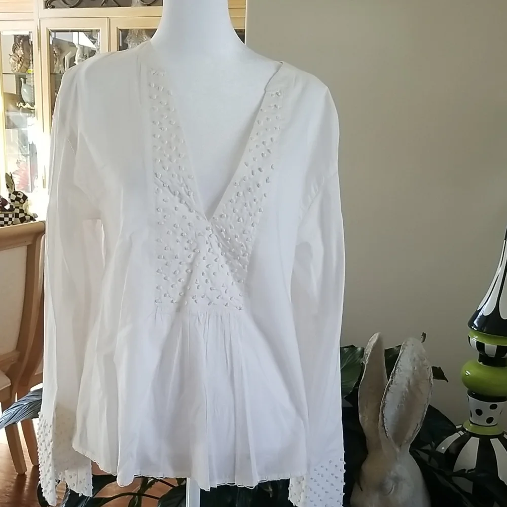 Theory White Textured Women's Blouse - Picture 1 of 7